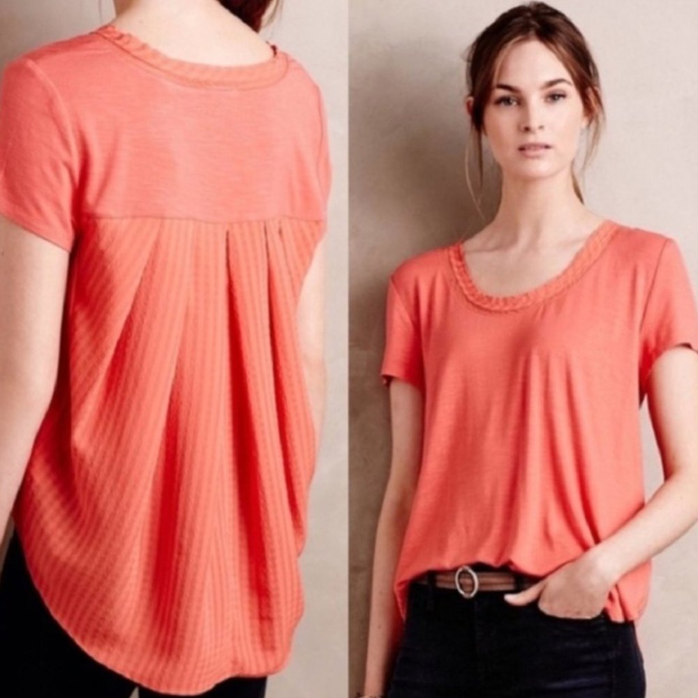 Anthropologie Deletta Sheer Slice Coral Tee